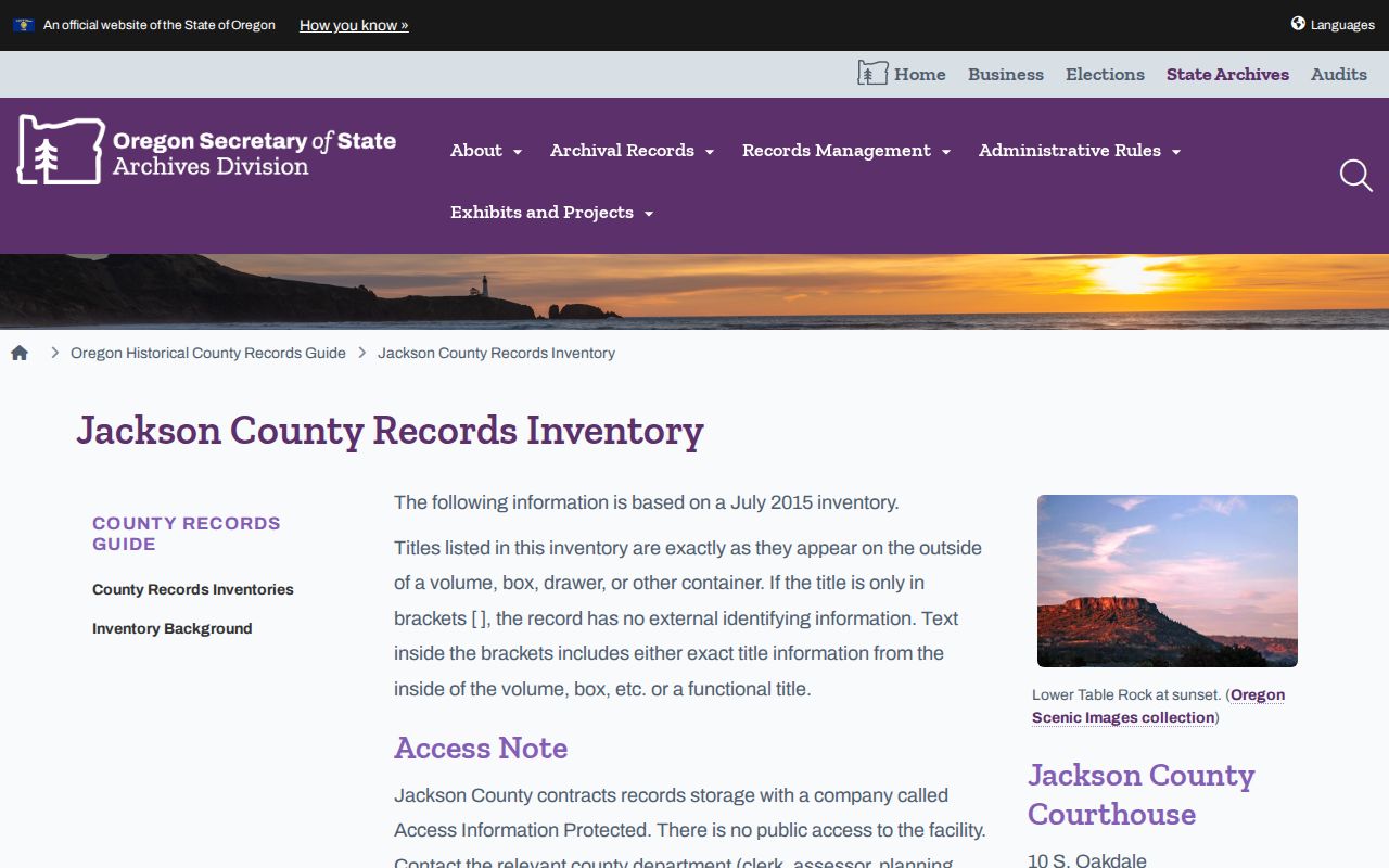 Ashland residents directory Jackson County deed-index coverage at the State Archives