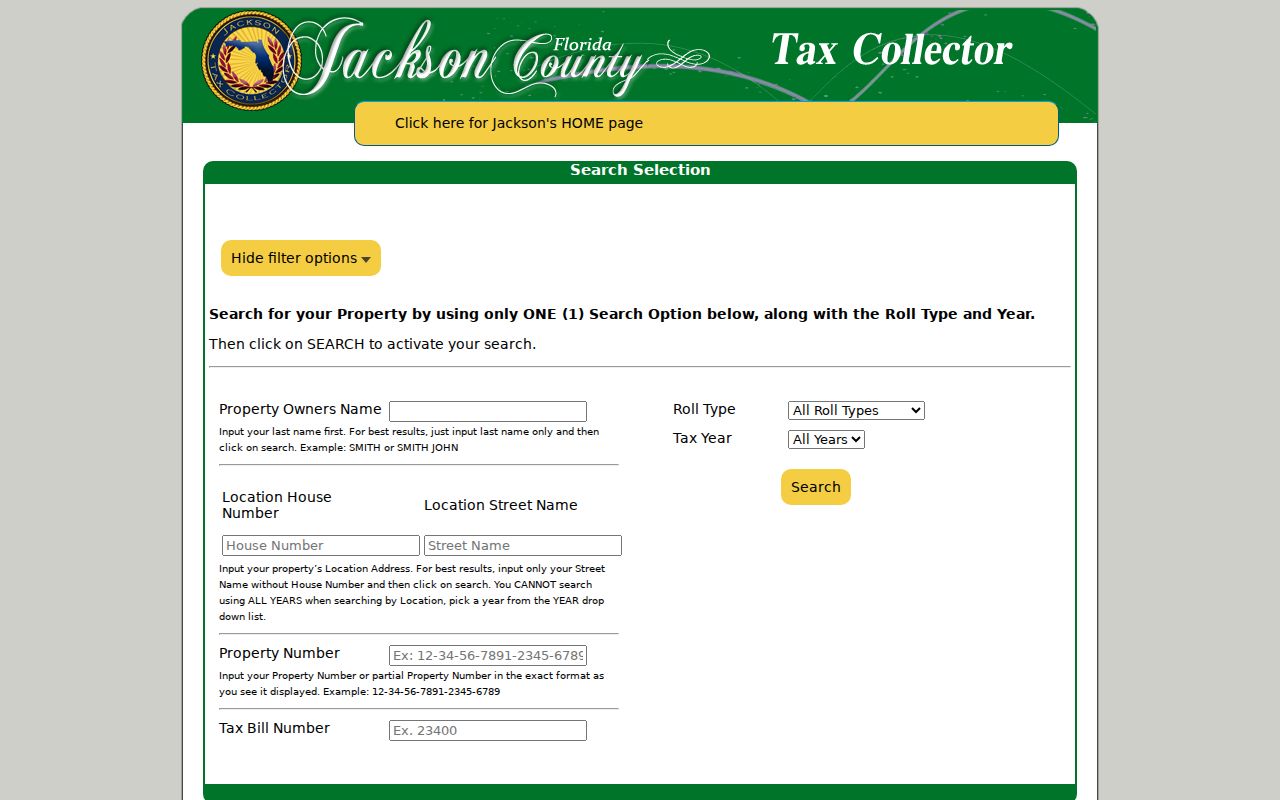Ashland residents directory property-search fields in the Jackson County tax form