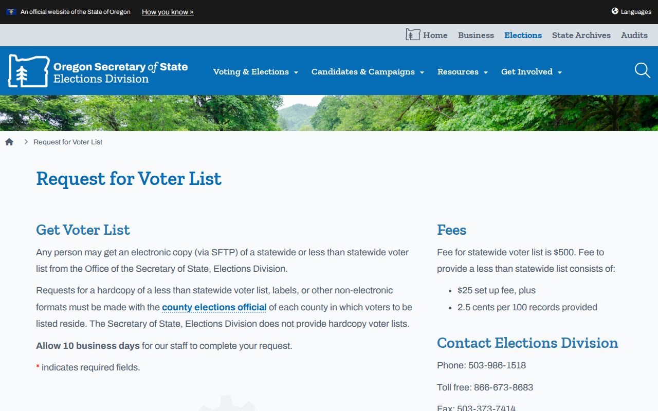Ashland neighbors Oregon voter-list request information