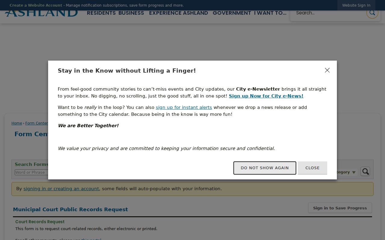 Ashland resident lookup municipal court public records request form