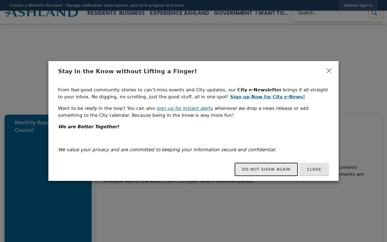Ashland resident lookup municipal court online records instructions