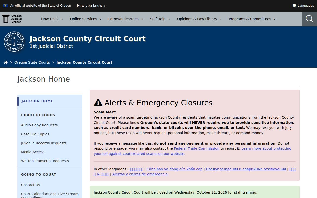 Ashland resident lookup Jackson County Circuit Court information page