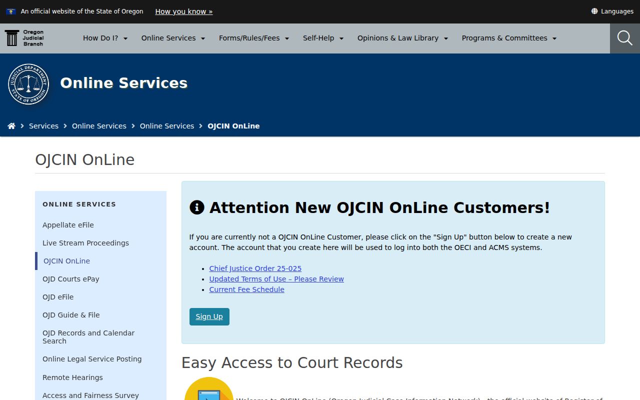Ashland resident lookup OJCIN Online court access page