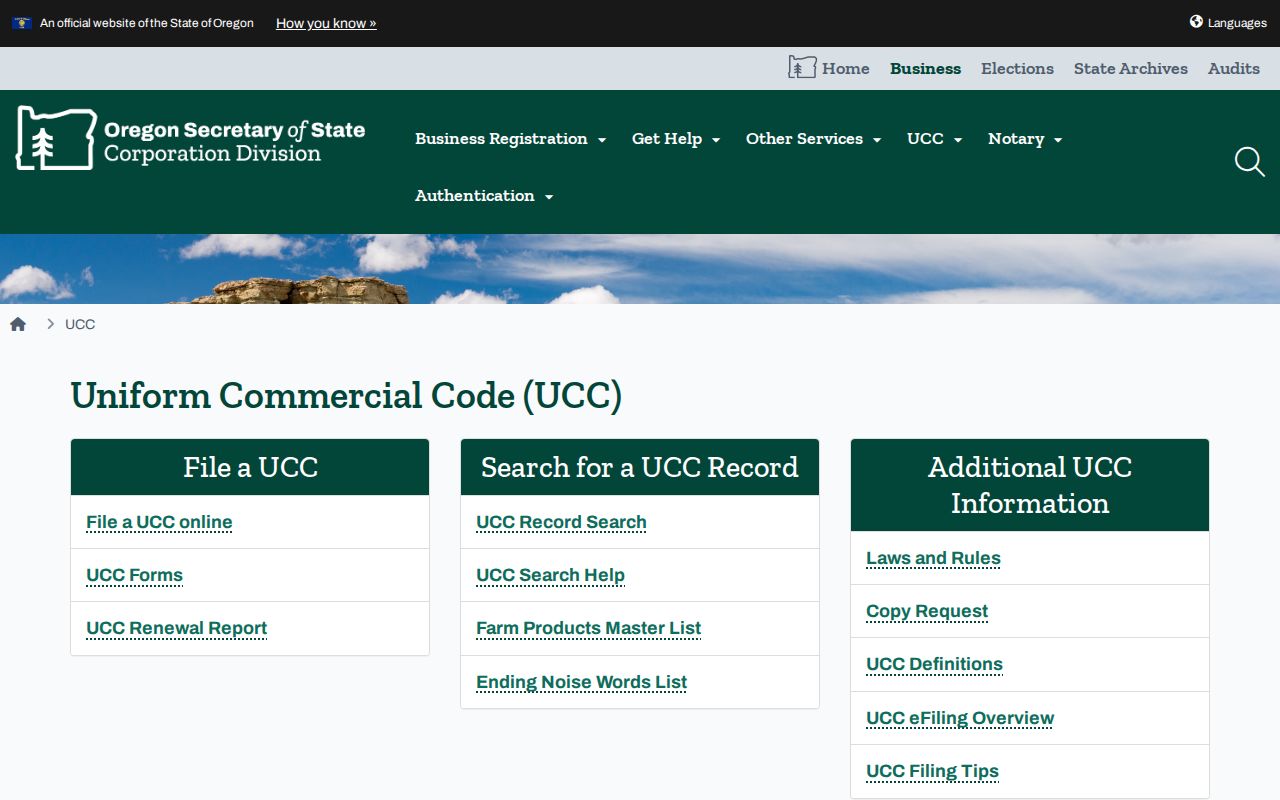 Ashland ZIP code directory limitation shown by Oregon UCC search information